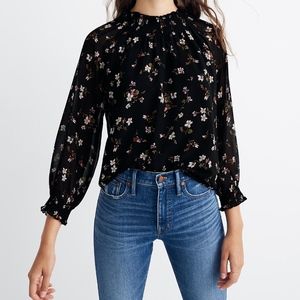Madewell Smocked Mock Neck Top Backyard Blooms